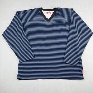 Unionbay Mens Blue Black Striped V-Neck Long Sleeve Pullover Shirt Size M/L